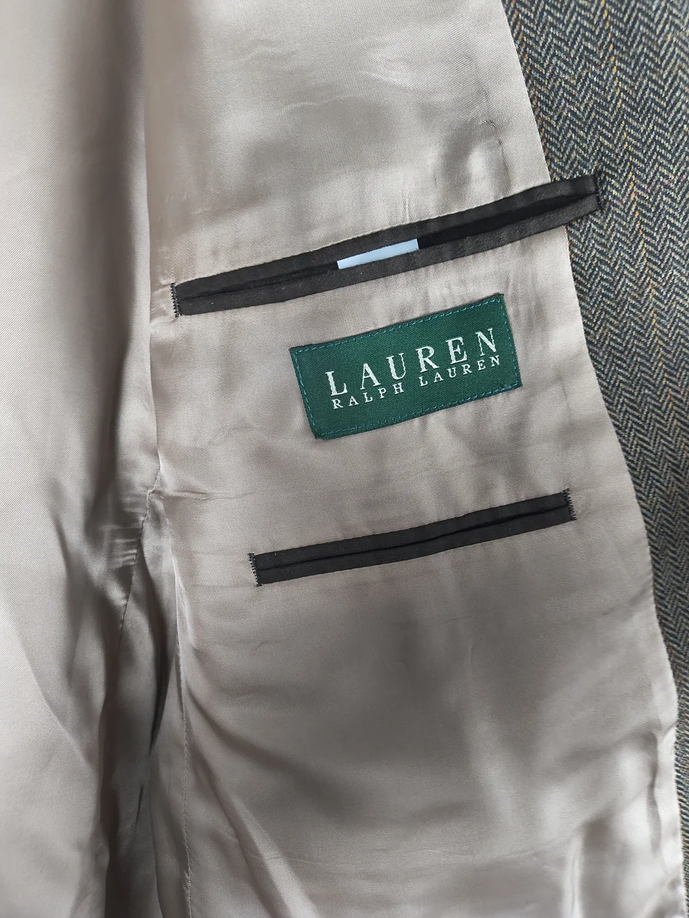 Lauren Ralph Lauren Blazer Men's 44R Brown 100% Lambs Wool Herringbone 2 Button